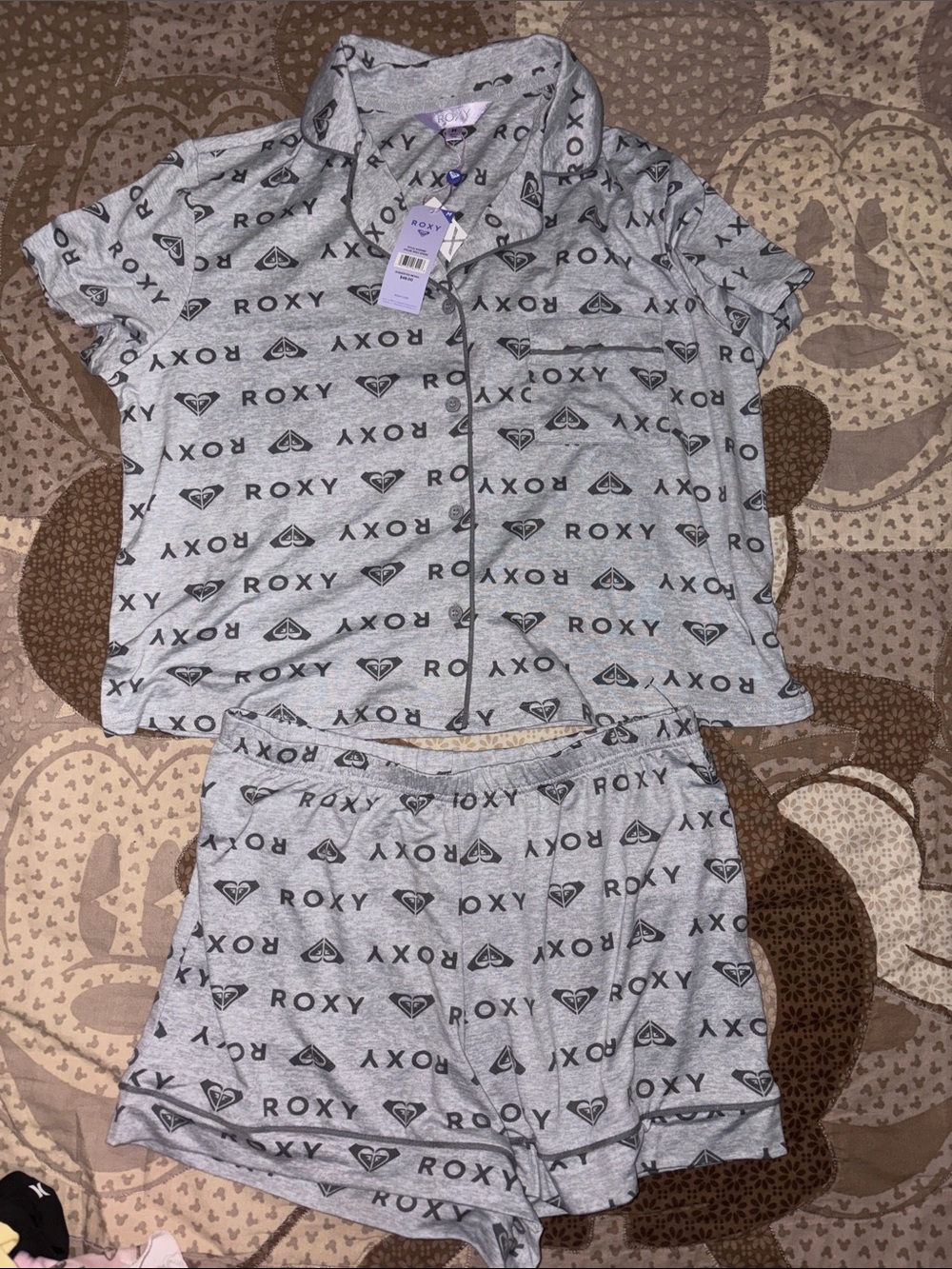 Roxy Gray Logo Short Pajama Set